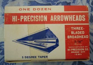 Rare Old Stock,  Dozen Hi - Precision Arrowheads 3 Bladed Broadhead 5/16