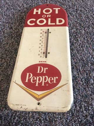 Vintage Dr.  Pepper " Hot Or Cold  Tin Thermometer Sign 1950s