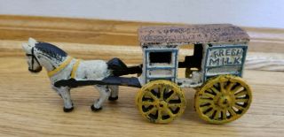 Hubley Kenton Vintage Cast Iron Horse Drawn Small White Fresh Milk Carriage Cart