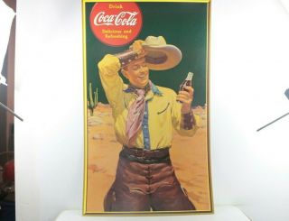 Vintage 1941 Coca Cola Coke Cowboy Advertising Cardboard Sign Poster