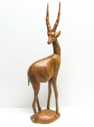 Vintage Hand - Carved Wood Antelope Deer Animal Statue 14 " African Kenya Folk Art