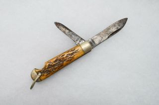 Wwii Vintage Imperial 2 - Blade Stag Handle Pocket Folding Knife