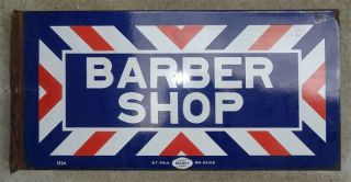 Vintage 2 Sided Porcelain Enameled Barber Shop Sign 12 X 24 "