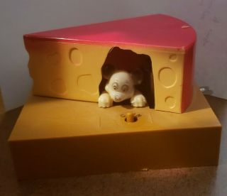 Vintage Plastic Wind Up Toy Tricky Mouse Cheese Bank Workd Great,  No Box