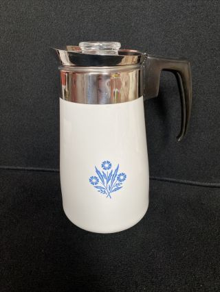 Vintage Corning Ware Blue Cornflower Stove Top 9 Cup Percolator Coffee Pot B12