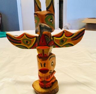 Vintage Hand Carved Totem By Chief White Eagle