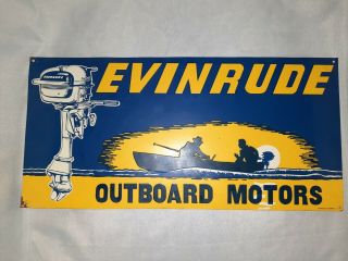 Vintage Evinrude Outboard Motors Advertising Metal Sign Fishing Boat 20” X 9.  5”
