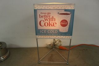 Rare 3 Sided Vintage 1960 ' s Coca Cola Soda Pop Table Lamp Light Sign 3