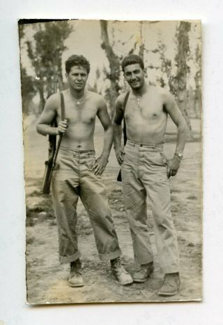 26 Vintage Photo Handsome Shirtless Soldier Boys Men Rifles Snapshot Gay