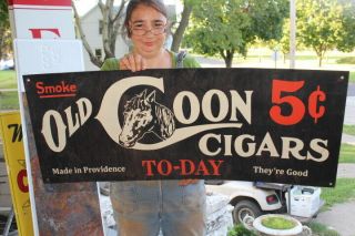 Large Old Coon 5c Cigars Tobacco Gas Oil 40 " Metal Sign