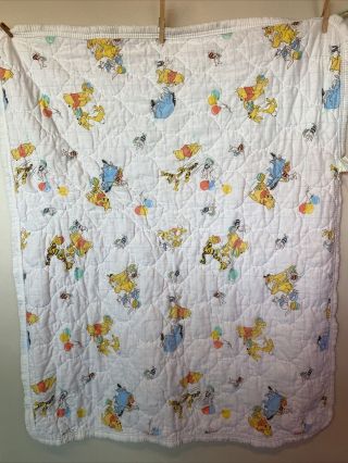 Vintage Sears Winnie The Pooh Crib Quilt Blanket Eeyore Piglet Tigger Owl 34x41”