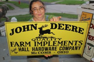 John Deere Quality Farm Implements Tractor Gas Oil 24 " Embossed Metal Sign
