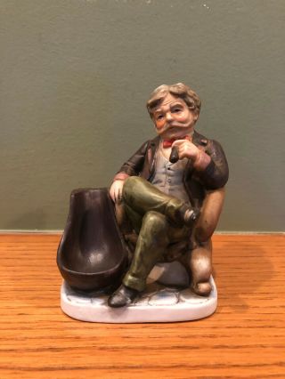 Vintage Porcelain Bisque Tobacco Pipe Holder Stand - Figural Old Man Smoking