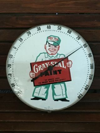 12 " Round Gray Seal Paint Thermometer - - Glass Lens - Not Pam - Rare