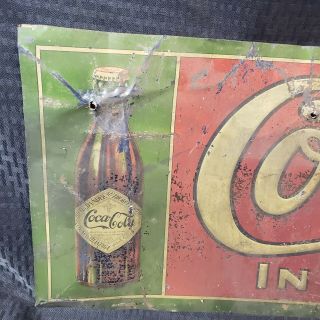 Antique Coca Cola Tin Sign 1908 Rare Tin Sign Embossed 2