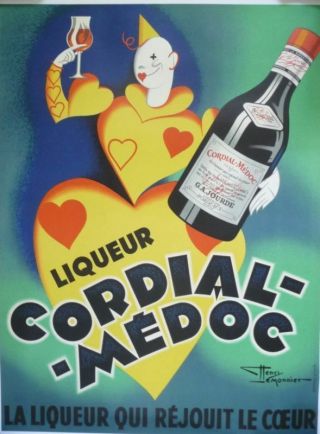 Vintage French " Cordial Medoc " Poster On Linen