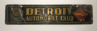 Antique Vtg 1920s Detroit Automobile Club Aaa License Plate Topper Sign 12” Rare