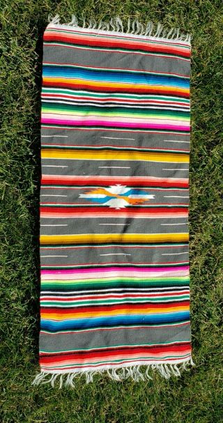 Vintage Woven Mexican Saltillo Serape Blanket Rug Table Runner 33 " X 15 "