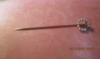 Antique 14k Yellow Gold And Pearls Stick Pin