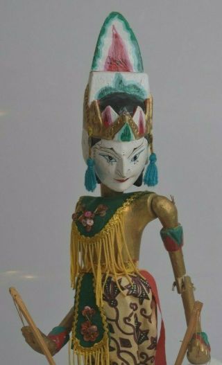 Indonesian Puppet Wayang Golek Carved Wood Vintage Doll Stick Puppet 19 " Tall