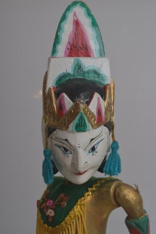 Indonesian Puppet Wayang Golek Carved Wood Vintage Doll Stick Puppet 19 