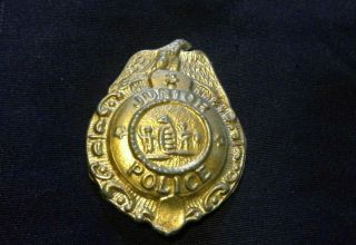 Vintage Junior Police Metal Badge / Pin,  Gold Finish,  In