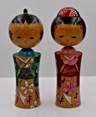Vintage Hand Painted Japanese Kokeshi Wooden Doll 6 " (15.  2cm) Pair