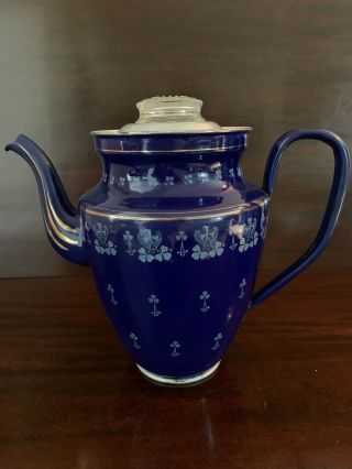 Vintage Cobalt Blue French Enamelware Coffee Pot Percolator
