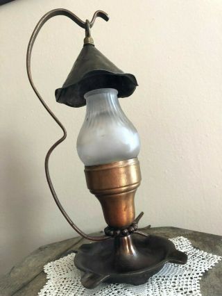 Antique Arts & Crafts Metal Desk Lamp Light Handel Era Hanging Shade Vintage