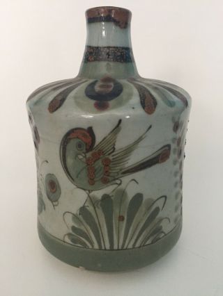Vintage El Palomar Ken Edwards Tonala Pottery Carafe Vase Bottle Mexico Bird
