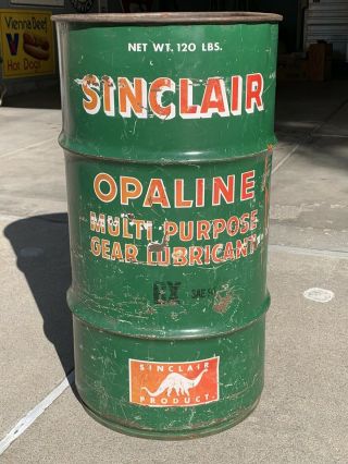1958 Vintage Sinclair Opaline 15 Gallon Oil Drum Barrel Trash Can Sign Texaco