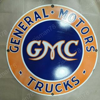 Gmc Trucks Vintage Porcelain Sign 30 Inches Round