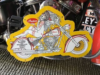 Rare Vintage Porcelain 2 - Sided Indian Motorcycle Dealers Sign Chief Harley Scout