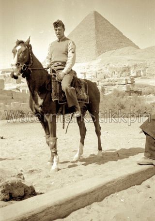 1940s Photo Negative Ww2 Soldier Cowboy In Desert On Horse Pyramid War Time