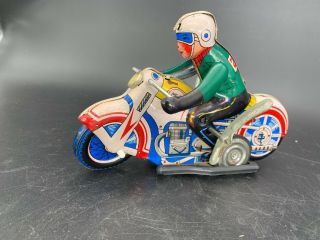 Tin Litho Toy Motorcycle Wind - Up Green Rider Ms - 702 7 "