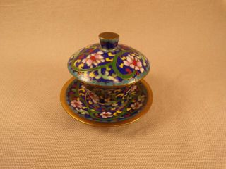 Vintage Cloisonne Enamel Trinket Dish Jar Cup