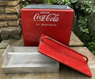 Vtg 1950s Coca - Cola Cooler Cavalier Ice Chest W/ Tray Insert Soda Pop Ad