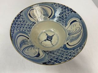 Vintage Japanese Pottery,  Rice Bowl,  6 " Blue Pattern,  Unsigned