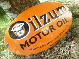 Oilzum Porcelain Sign Advertising 20 " Domed Old Gas Oil Vintage Gasoline Usa