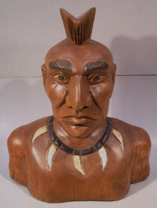 Wood Carved Bust Of Chief Black Hawk,  Leader Of Sauk & Fox Native Americans