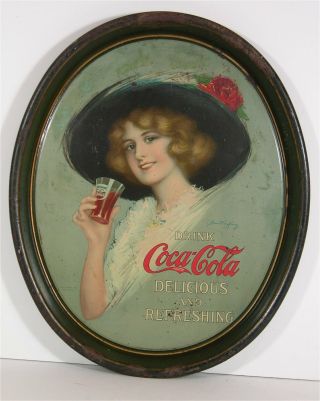 1912 Coca - Cola Tin Lithograph Advertising Coke Tray Large Oval Serving Tray