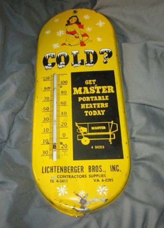 Vintage Outside Thermometer,  Pin - Up Girl,  Master Portable Heaters 4 Sizes,  Licht