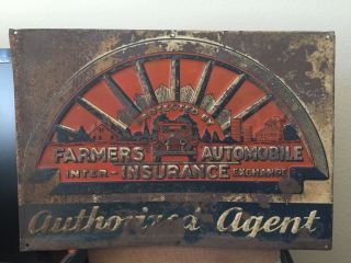Vintage Farmers Insurance Group Agent Sign Shows License Plate Topper