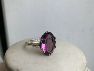 Old Vintage Sterling Silver Faceted Oval Amethyst 1950s Ladies Ring Uk Size S.  5