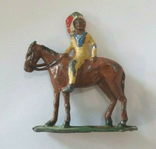 Vtg Miniature Native American Indian Chief On Horse Metal Figure Made In Japan