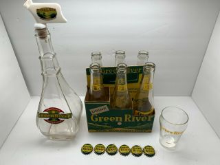 Green River 6 Pack Carton - 6 Bottles/caps - Fountain Glass - Syrup Dispenser
