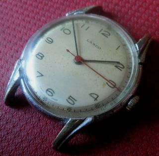 Vintage 1940s Oversized Lanco 15 Jewels Swiss Made Running Wristwatch