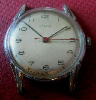 Vintage 1940s Oversized LANCO 15 Jewels Swiss Made Running Wristwatch 3