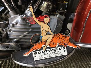 Rare Vintage Porcelain Boutwell’s Cycle Center Dealers Sign Harley Indian Trium