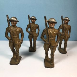 Vintage 4 Metal Army Men With Rifle 3” Soldier Toy Military Wwi